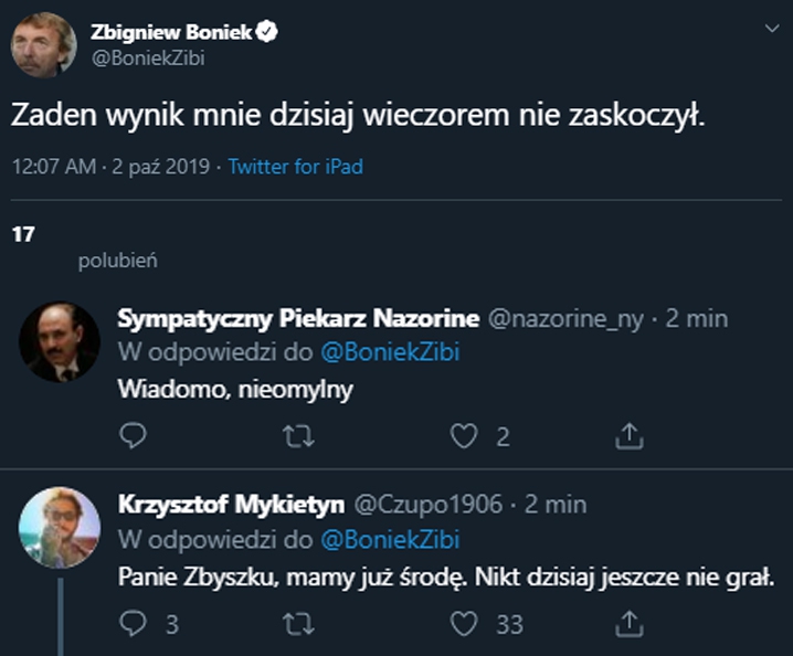 Wpis Zbigniewa Bońka po meczach LM... xD